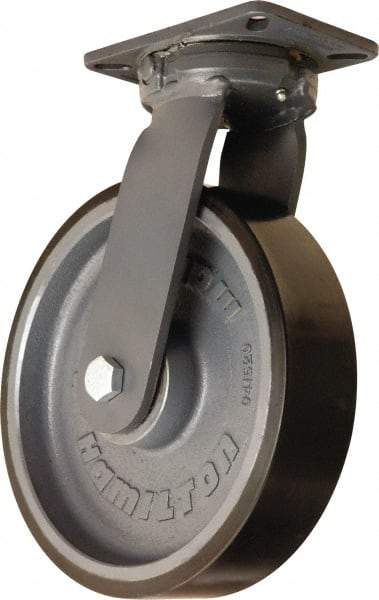 Hamilton - 12" Diam x 3" Wide x 15-1/2" OAH Top Plate Mount Swivel Caster - Polyurethane Mold onto Cast Iron Center, 4,550 Lb Capacity, Tapered Roller Bearing, 5-1/4 x 7-1/4" Plate - Americas Industrial Supply