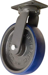 Hamilton - 12" Diam x 3" Wide x 15-1/2" OAH Top Plate Mount Swivel Caster - Polyurethane Mold onto Cast Iron Center, 2,800 Lb Capacity, Precision Tapered Roller Bearing, 5-1/4 x 7-1/4" Plate - Americas Industrial Supply