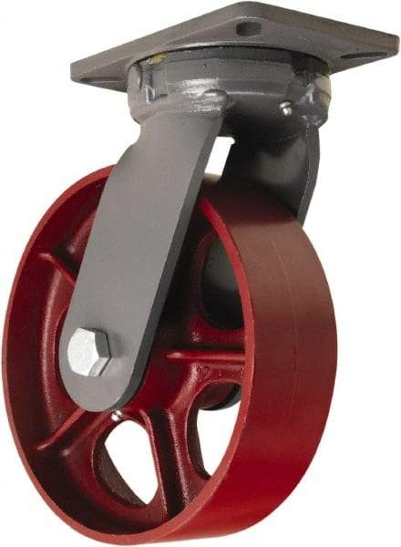 Hamilton - 10" Diam x 3" Wide x 12-1/2" OAH Top Plate Mount Swivel Caster - Cast Iron, 2,600 Lb Capacity, Tapered Roller Bearing, 5-1/4 x 7-1/4" Plate - Americas Industrial Supply