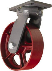 Hamilton - 10" Diam x 3" Wide x 12-1/2" OAH Top Plate Mount Swivel Caster - Cast Iron, 2,600 Lb Capacity, Tapered Roller Bearing, 5-1/4 x 7-1/4" Plate - Americas Industrial Supply