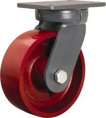 Hamilton - 8" Diam x 3" Wide x 10-1/2" OAH Top Plate Mount Swivel Caster - Cast Iron, 2,600 Lb Capacity, Tapered Roller Bearing, 5-1/4 x 7-1/4" Plate - Americas Industrial Supply
