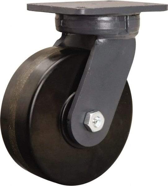 Hamilton - 8" Diam x 3" Wide x 10-1/2" OAH Top Plate Mount Swivel Caster - Phenolic, 3,000 Lb Capacity, Straight Roller Bearing, 5-1/4 x 7-1/4" Plate - Americas Industrial Supply