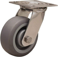 Hamilton - 5" Diam x 2" Wide x 6-1/2" OAH Top Plate Mount Swivel Caster - Rubber Mold on Polyolefin, 350 Lb Capacity, Delrin Bearing, 3-3/4 x 4-1/2" Plate - Americas Industrial Supply