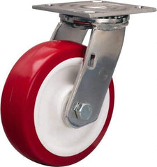 Hamilton - 6" Diam x 2" Wide x 7-1/2" OAH Top Plate Mount Swivel Caster - Polyurethane Mold on Polypropylene, 800 Lb Capacity, Delrin Bearing, 3-3/4 x 4-1/2" Plate - Americas Industrial Supply