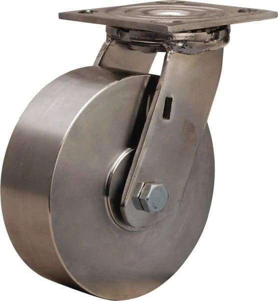 Hamilton - 6" Diam x 2" Wide x 7-1/2" OAH Top Plate Mount Swivel Caster - Forged Steel, 800 Lb Capacity, Delrin Bearing, 3-3/4 x 4-1/2" Plate - Americas Industrial Supply