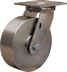 Hamilton - 6" Diam x 2" Wide x 7-1/2" OAH Top Plate Mount Swivel Caster - Forged Steel, 800 Lb Capacity, Delrin Bearing, 3-3/4 x 4-1/2" Plate - Americas Industrial Supply