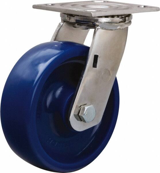 Hamilton - 6" Diam x 2" Wide x 7-1/2" OAH Top Plate Mount Swivel Caster - Polyurethane, 800 Lb Capacity, Delrin Bearing, 3-3/4 x 4-1/2" Plate - Americas Industrial Supply