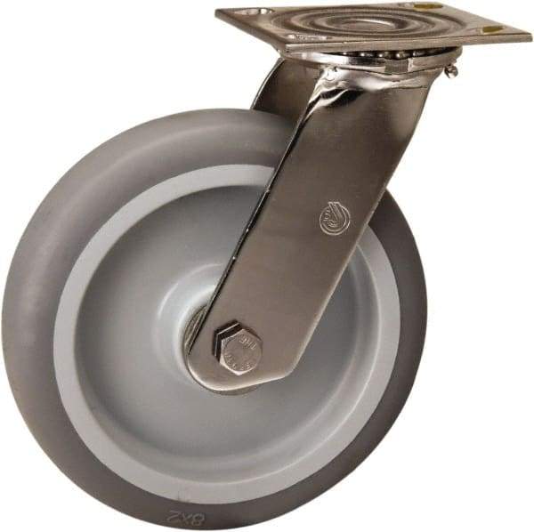 Hamilton - 8" Diam x 2" Wide x 9-1/2" OAH Top Plate Mount Swivel Caster - Rubber Mold on Polyolefin, 500 Lb Capacity, Delrin Bearing, 3-3/4 x 4-1/2" Plate - Americas Industrial Supply