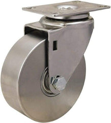 Hamilton - 4" Diam x 1-3/8" Wide x 5-1/8" OAH Top Plate Mount Swivel Caster - Forged Steel, 325 Lb Capacity, Stainless Steel Precision Ball Bearing, 2-3/8 x 3-5/8" Plate - Americas Industrial Supply