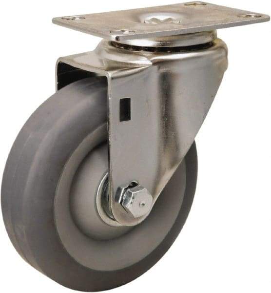 Hamilton - 4" Diam x 1-3/8" Wide x 5-1/8" OAH Top Plate Mount Swivel Caster - Rubber Mold on Polyolefin, 250 Lb Capacity, Delrin Bearing, 2-3/8 x 3-5/8" Plate - Americas Industrial Supply