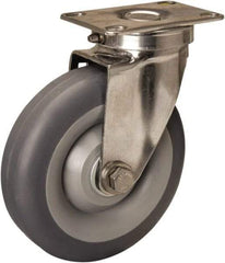 Hamilton - 5" Diam x 1-3/8" Wide x 6-1/4" OAH Top Plate Mount Swivel Caster - Rubber Mold on Polyolefin, 275 Lb Capacity, Delrin Bearing, 2-3/8 x 3-5/8" Plate - Americas Industrial Supply