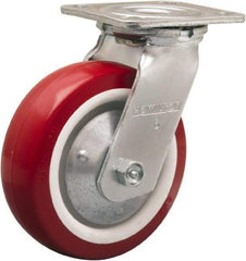 Hamilton - 6" Diam x 2" Wide x 7-1/2" OAH Top Plate Mount Swivel Caster - Polyurethane Mold on Polypropylene, 900 Lb Capacity, Straight Roller Bearing, 4 x 4-1/2" Plate - Americas Industrial Supply