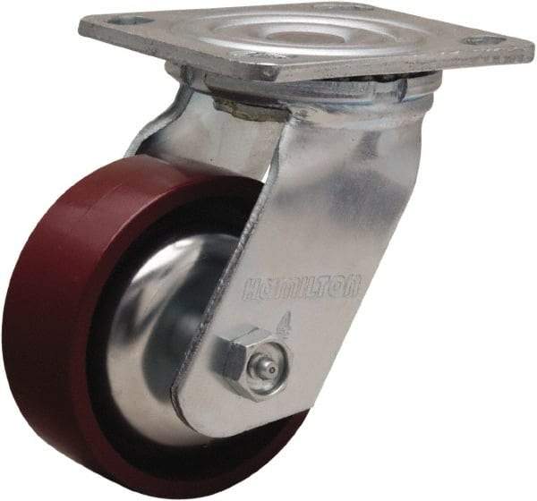 Hamilton - 4" Diam x 1-1/2" Wide x 5-5/8" OAH Top Plate Mount Swivel Caster - Cast Iron, 550 Lb Capacity, Straight Roller Bearing, 4 x 4-1/2" Plate - Americas Industrial Supply