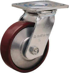 Hamilton - 5" Diam x 1-1/2" Wide x 6-1/2" OAH Top Plate Mount Swivel Caster - Cast Iron, 750 Lb Capacity, Straight Roller Bearing, 4 x 4-1/2" Plate - Americas Industrial Supply