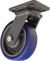Hamilton - 6" Diam x 2" Wide x 7-1/2" OAH Top Plate Mount Swivel Caster - Polyurethane Mold onto Cast Iron Center, 960 Lb Capacity, Tapered Roller Bearing, 4 x 5" Plate - Americas Industrial Supply