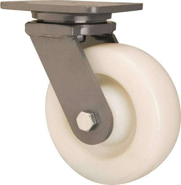 Hamilton - 6" Diam x 2" Wide x 7-1/2" OAH Top Plate Mount Swivel Caster - Nylon, Sealed Precision Ball Bearing, 4 x 5" Plate - Americas Industrial Supply