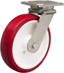 Hamilton - 8" Diam x 2" Wide x 9-1/2" OAH Top Plate Mount Swivel Caster - Polyurethane Mold on Polypropylene, 1,000 Lb Capacity, Delrin Bearing, 4 x 5" Plate - Americas Industrial Supply