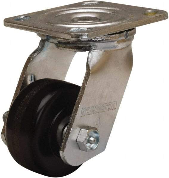 Hamilton - 3-1/4" Diam x 1-1/2" Wide x 5-1/4" OAH Top Plate Mount Swivel Caster - Phenolic, 550 Lb Capacity, Straight Roller Bearing, 4 x 4-1/2" Plate - Americas Industrial Supply
