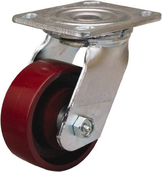Hamilton - 4" Diam x 1-1/2" Wide x 5-5/8" OAH Top Plate Mount Swivel Caster - Cast Iron, 550 Lb Capacity, Straight Roller Bearing, 4 x 4-1/2" Plate - Americas Industrial Supply