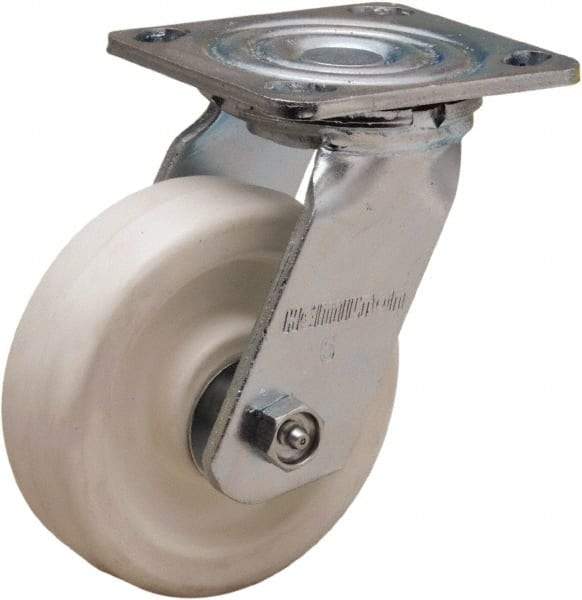 Hamilton - 5" Diam x 1-1/2" Wide x 6-1/8" OAH Top Plate Mount Swivel Caster - Polyolefin, 450 Lb Capacity, Delrin Bearing, 4 x 4-1/2" Plate - Americas Industrial Supply