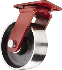 Hamilton - 8" Diam x 3" Wide x 10-1/4" OAH Top Plate Mount Swivel Caster - Forged Steel, 3,200 Lb Capacity, Sealed Precision Ball Bearing, 4-1/2 x 6-1/2" Plate - Americas Industrial Supply