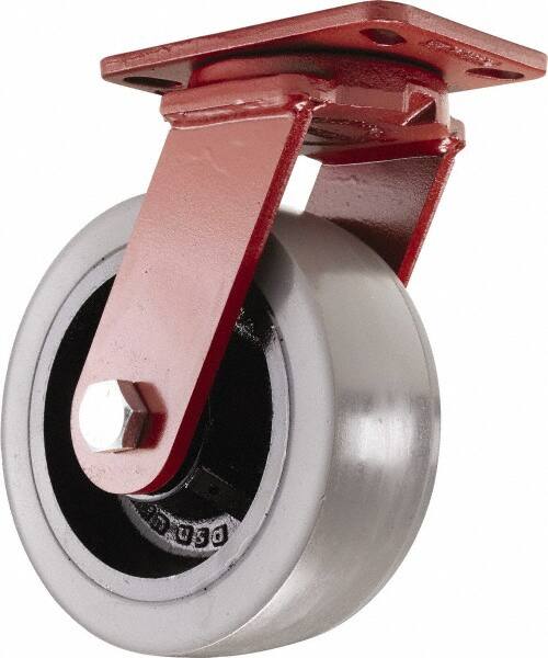 Hamilton - 8" Diam x 3" Wide x 10-1/4" OAH Top Plate Mount Swivel Caster - Polyurethane, 3,200 Lb Capacity, Sealed Precision Ball Bearing, 4-1/2 x 6-1/2" Plate - Americas Industrial Supply
