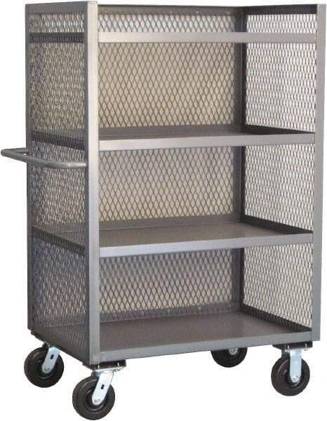 Jamco - 3,000 Lb Capacity, 4 Shelf, 3-Sided Steel Mesh Stock Truck - 30" Long x 48" Wide x 57" High, 6" Diam Phenolic Wheels - Americas Industrial Supply