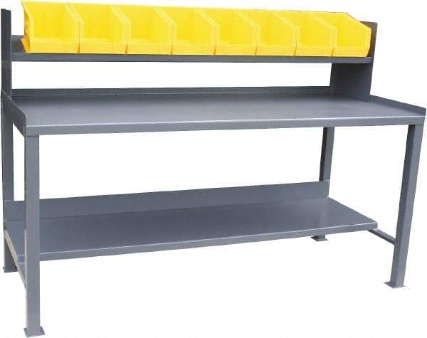 Jamco - 72 Wide x 36" Deep x 48" High, 12 Gauge Steel Heavy-Duty Workbench with Sloped Riser & Bins - 12 Gauge Steel Top, Fixed Legs, Gray - Americas Industrial Supply