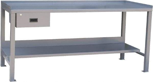 Jamco - 72 Wide x 30" Deep x 34" High, 12 Gauge Steel Heavy-Duty Workbench with Drawer - 12 Gauge Steel Top, Fixed Legs, Gray - Americas Industrial Supply