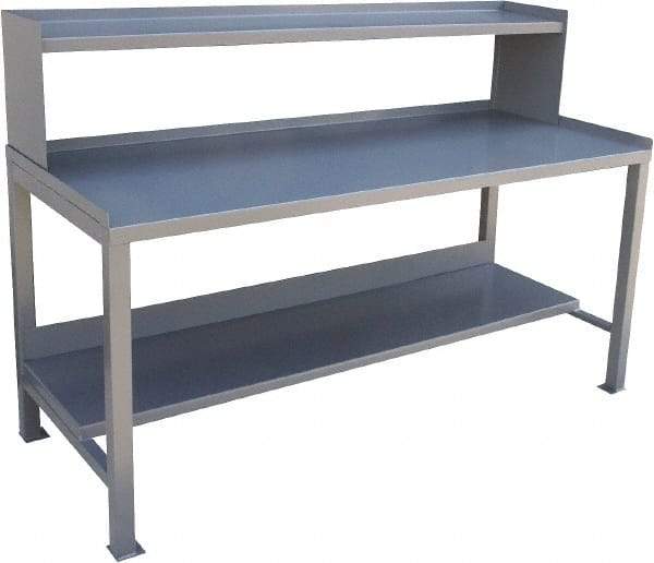 Jamco - 72 Wide x 30" Deep x 48" High, 12 Gauge Steel Heavy-Duty Workbench with Riser - 12 Gauge Steel Top, Fixed Legs, Gray - Americas Industrial Supply