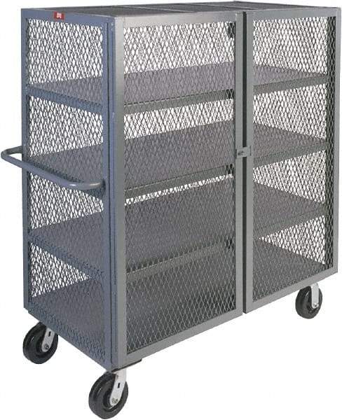 Jamco - 3,000 Lb Capacity, 4 Shelf, 4-Sided Steel Mesh Security Truck - 30" Long x 48" Wide x 57" High, 6" Diam Phenolic Wheels - Americas Industrial Supply