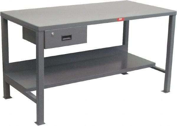 Jamco - 60 Wide x 30" Deep x 34" High, 12 Gauge Steel Heavy-Duty Workbench with Drawer - 12 Gauge Steel Top, Fixed Legs, Gray - Americas Industrial Supply