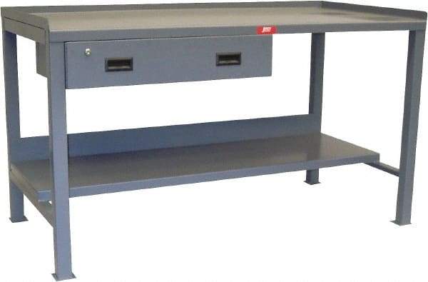 Jamco - 72 Wide x 30" Deep x 34" High, 12 Gauge Steel Heavy-Duty Workbench with Drawer - 12 Gauge Steel Top, Fixed Legs, Gray - Americas Industrial Supply