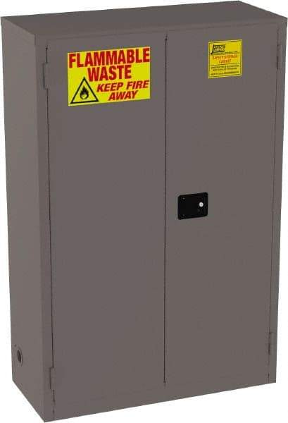 Jamco - 2 Door, 2 Shelf, Yellow Steel Double Wall Safety Cabinet for Flammable and Combustible Liquids - 65" High x 18" Wide x 43" Deep, Manual Closing Door, 3 Point Key Lock, 45 Gal Capacity - Americas Industrial Supply