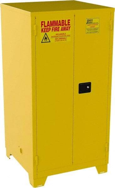 Jamco - 2 Door, 2 Shelf, Yellow Steel Double Wall Safety Cabinet for Flammable and Combustible Liquids - 70" High x 34" Wide x 34" Deep, Self Closing Door, 3 Point Key Lock, 60 Gal Capacity - Americas Industrial Supply