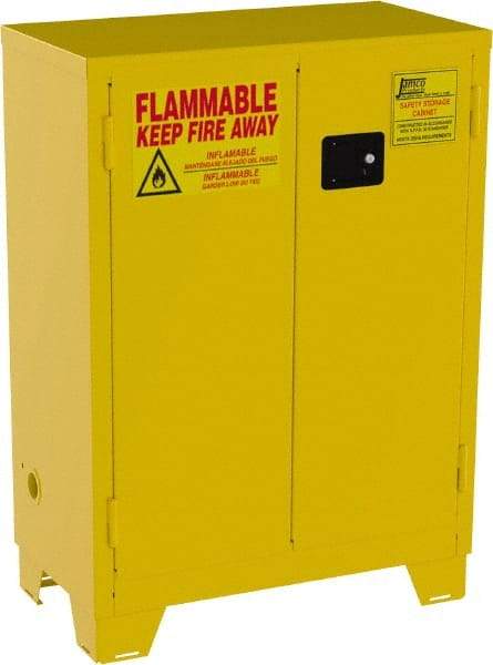 Jamco - 2 Door, 2 Shelf, Yellow Steel Double Wall Safety Cabinet for Flammable and Combustible Liquids - 49" High x 18" Wide x 34" Deep, Self Closing Door, 3 Point Key Lock, 28 Gal Capacity - Americas Industrial Supply