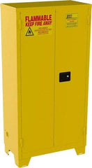 Jamco - 2 Door, 3 Shelf, Yellow Steel Double Wall Safety Cabinet for Flammable and Combustible Liquids - 70" High x 18" Wide x 34" Deep, Manual Closing Door, 3 Point Key Lock, 44 Gal Capacity - Americas Industrial Supply