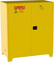 Jamco - 2 Door, 2 Shelf, Yellow Steel Double Wall Safety Cabinet for Flammable and Combustible Liquids - 70" High x 34" Wide x 59" Deep, Manual Closing Door, 3 Point Key Lock, 120 Gal Capacity - Americas Industrial Supply