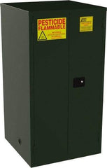 Jamco - 2 Door, 2 Shelf, Green Steel Double Wall Safety Cabinet for Flammable and Combustible Liquids - 65" High x 34" Wide x 34" Deep, Self Closing Door, 3 Point Key Lock, 60 Gal Capacity - Americas Industrial Supply