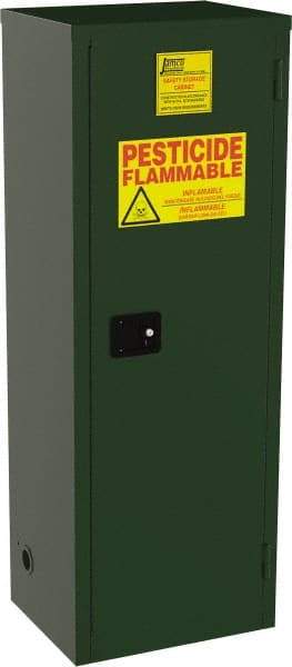 Jamco - 1 Door, 3 Shelf, Green Steel Double Wall Safety Cabinet for Flammable and Combustible Liquids - 65" High x 18" Wide x 23" Deep, Self Closing Door, 3 Point Key Lock, 24 Gal Capacity - Americas Industrial Supply