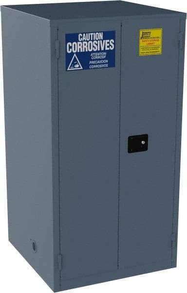 Jamco - 2 Door, 2 Shelf, Blue Steel Double Wall Safety Cabinet for Flammable and Combustible Liquids - 65" High x 34" Wide x 34" Deep, Manual Closing Door, 3 Point Key Lock, 60 Gal Capacity - Americas Industrial Supply