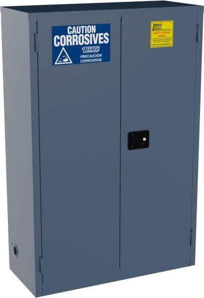 Jamco - 2 Door, 2 Shelf, Blue Steel Double Wall Safety Cabinet for Flammable and Combustible Liquids - 65" High x 18" Wide x 43" Deep, Self Closing Door, 3 Point Key Lock, 45 Gal Capacity - Americas Industrial Supply