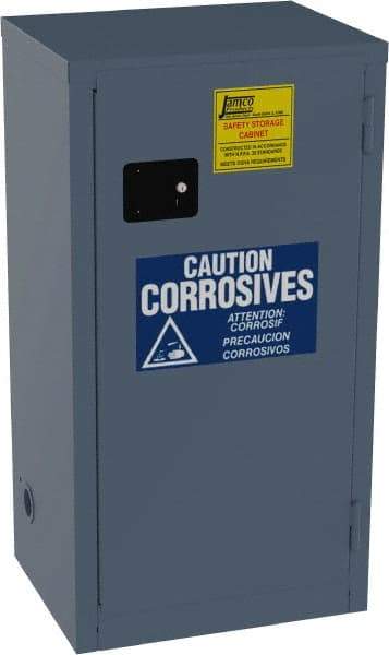Jamco - 1 Door, 2 Shelf, Blue Steel Double Wall Safety Cabinet for Flammable and Combustible Liquids - 44" High x 18" Wide x 23" Deep, Self Closing Door, 3 Point Key Lock, 18 Gal Capacity - Americas Industrial Supply