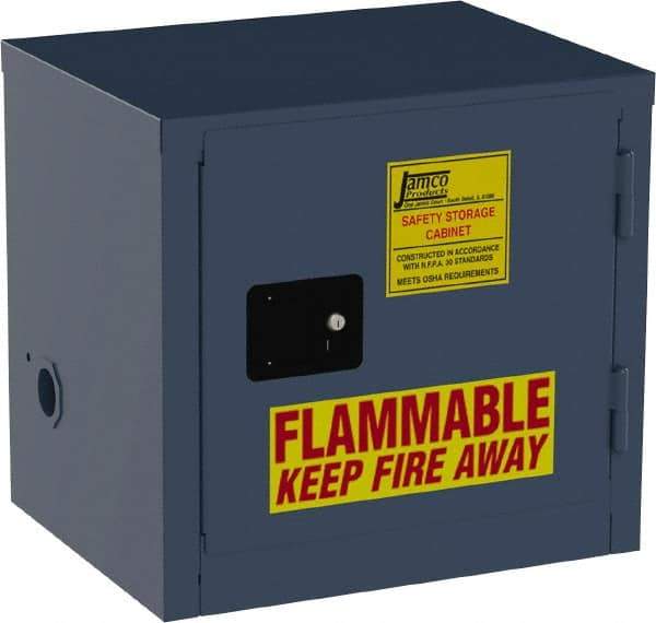 Jamco - 1 Door, Blue Steel Double Wall Safety Cabinet for Flammable and Combustible Liquids - 22" High x 18" Wide x 23" Deep, Self Closing Door, 3 Point Key Lock, 6 Gal Capacity - Americas Industrial Supply