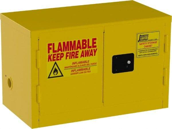 Jamco - 2 Door, Yellow Steel Double Wall Safety Cabinet for Flammable and Combustible Liquids - 22" High x 18" Wide x 34" Deep, Manual Closing Door, 3 Point Key Lock, 11 Gal Capacity - Americas Industrial Supply