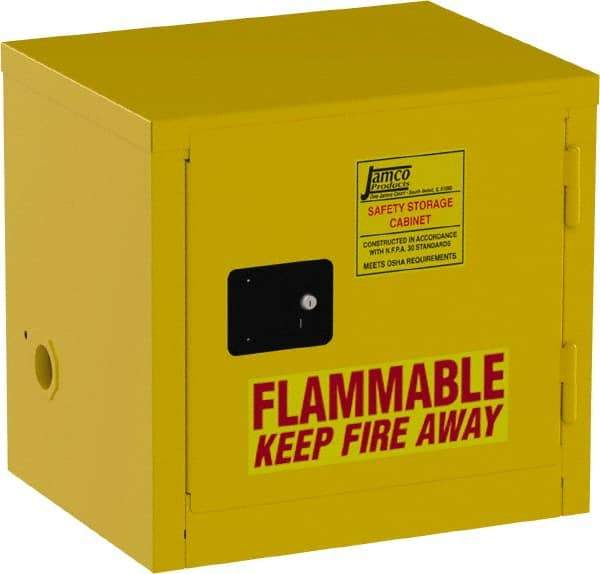 Jamco - 1 Door, Yellow Steel Double Wall Safety Cabinet for Flammable and Combustible Liquids - 22" High x 18" Wide x 23" Deep, Manual Closing Door, 3 Point Key Lock, 6 Gal Capacity - Americas Industrial Supply