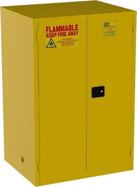 Jamco - 2 Door, 2 Shelf, Yellow Steel Double Wall Safety Cabinet for Flammable and Combustible Liquids - 65" High x 34" Wide x 43" Deep, Self Closing Door, 3 Point Key Lock, 90 Gal Capacity - Americas Industrial Supply
