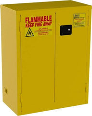 Jamco - 2 Door, 2 Shelf, Yellow Steel Double Wall Safety Cabinet for Flammable and Combustible Liquids - 44" High x 18" Wide x 34" Deep, Self Closing Door, 3 Point Key Lock, 28 Gal Capacity - Americas Industrial Supply