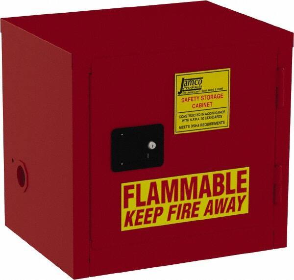 Jamco - 1 Door, 1 Shelf, Red Steel Double Wall Safety Cabinet for Flammable and Combustible Liquids - 22" High x 18" Wide x 23" Deep, Manual Closing Door, 3 Point Key Lock, 12 Gal Capacity - Americas Industrial Supply