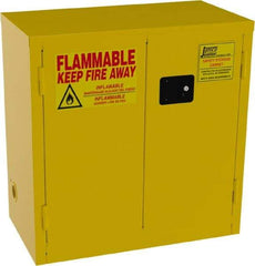Jamco - 2 Door, 1 Shelf, Yellow Steel Double Wall Safety Cabinet for Flammable and Combustible Liquids - 35" High x 34" Wide x 18" Deep, Manual Closing Door, 3 Point Key Lock, 22 Gal Capacity - Americas Industrial Supply